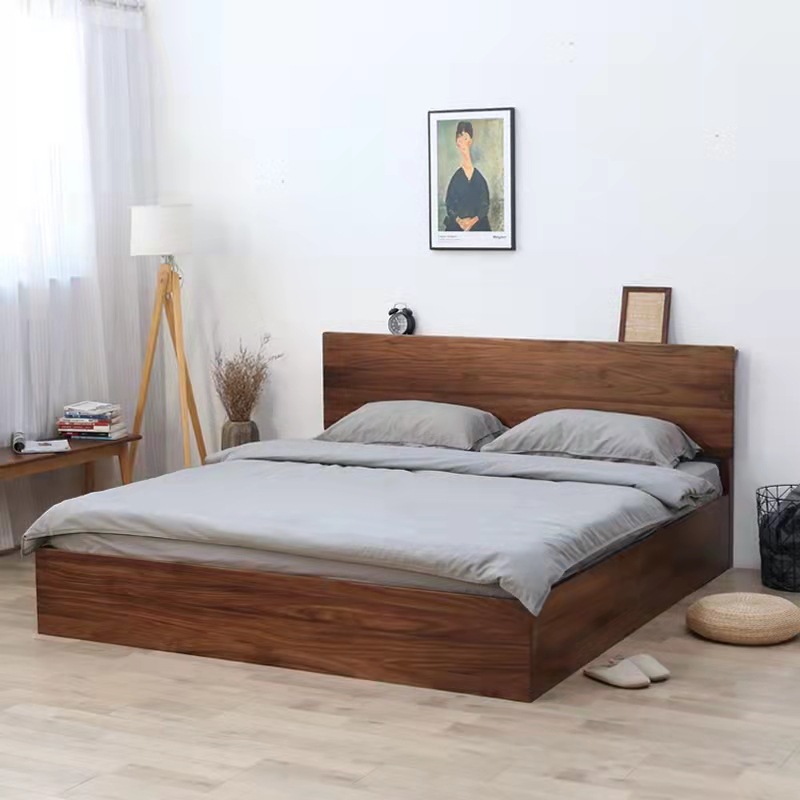北美黑胡桃木箱体床樱桃木气压杆储物双人床现代简约实木床北欧