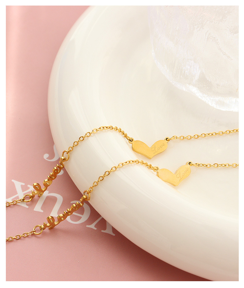 Lettering peach heart pendant simple titanium steel 18k beach anklet