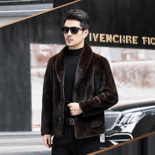2024 Gold Mink Velvet Haining Fur Coat Men's Winter Thickened Warm Double-sided Green Collar Jacket Coat