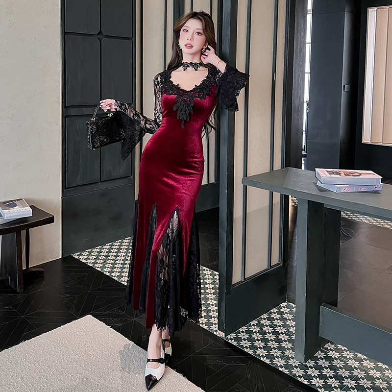 少女红色连衣裙黑色长裙女孩成人礼礼服裙子生日穿搭2025新款气质