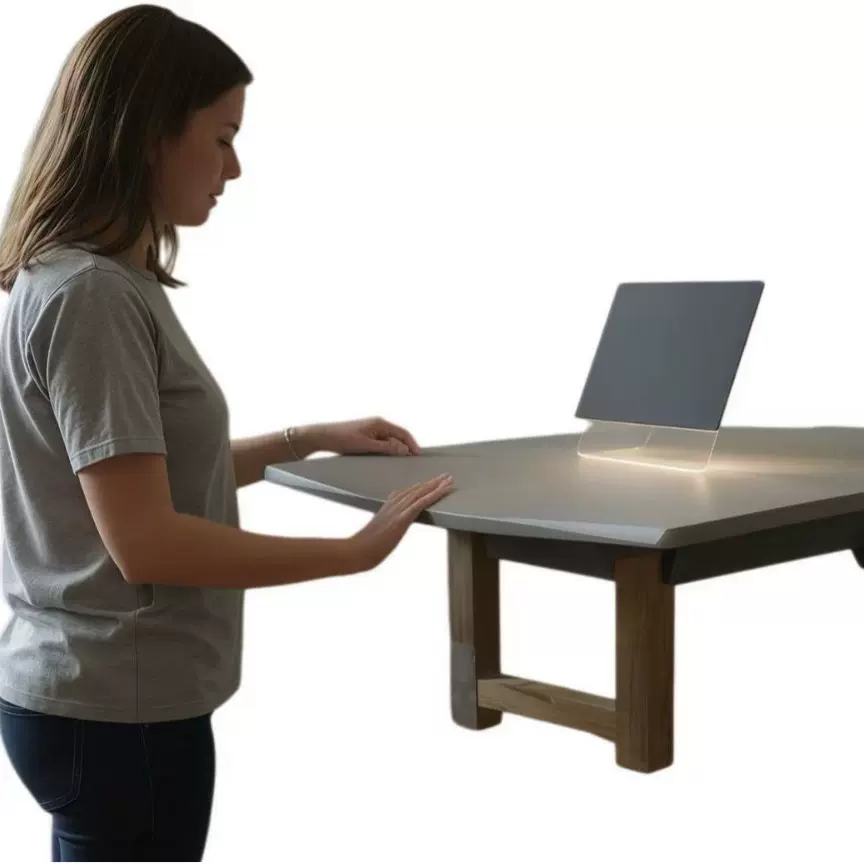 电脑升降桌生产  密度板 吸塑工艺可选表面面皮效果  防水操作方