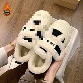 黑白加绒厚底板鞋女二棉鞋冬网红百搭休闲小白鞋子增高面包鞋
