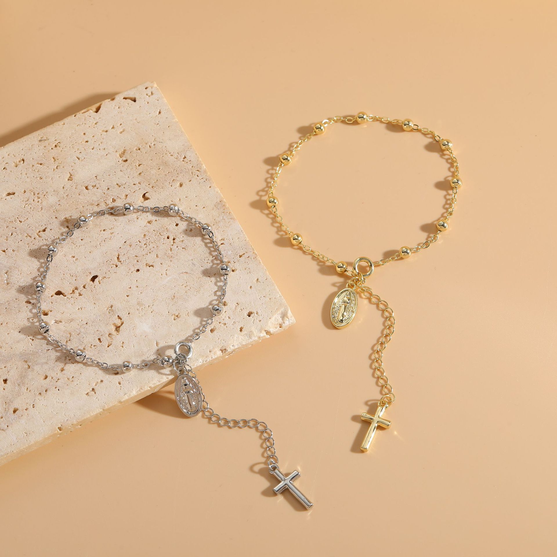 Human, Cross Pattern Casual Simple Style Human Cross Copper 14k Gold Plated Bracelets In Bulk
