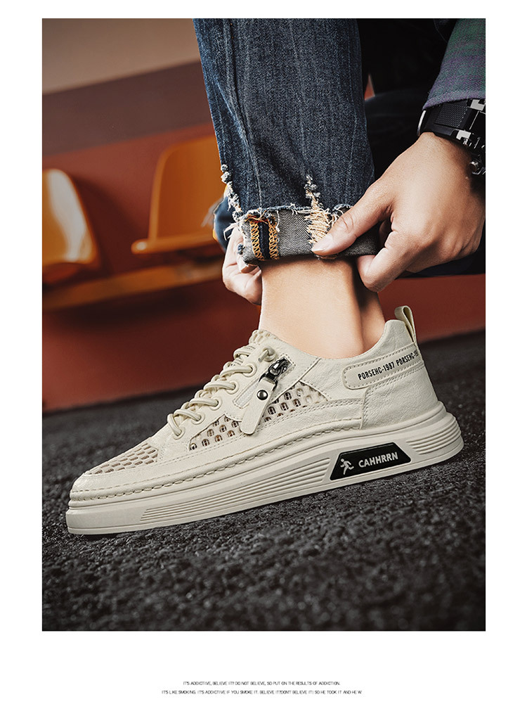 2024 Summer New Men's Board Zipper Style Student Little White Lightweight, Comfortable, Wear Resistant Casual Shoes_voghion.com