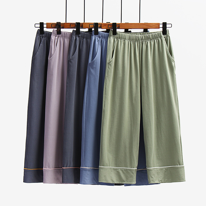 Women's Summer New Ice Porcelain Cotton Home Loose Cotton Cropped Pants Comfortable Breathable Yoga Casual Women's Home Pajama Pants