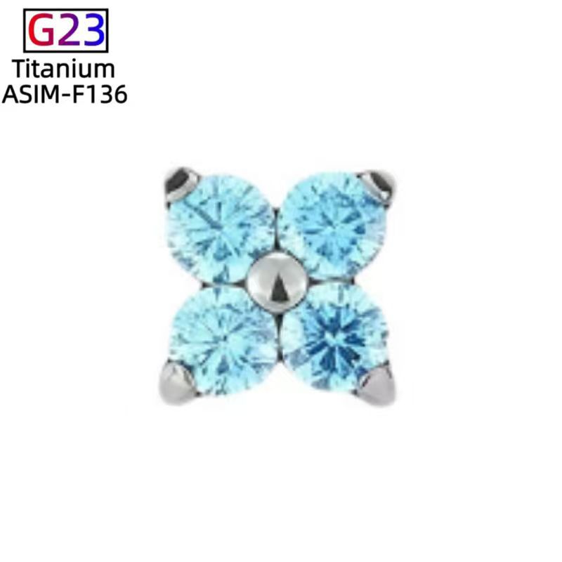 F136 Titanium Four-Leaf Clover Earrings - Finely Carved Flower Earrings, G23 Titanium Alloy Piercing Jewelry for Cartilage Lip Nails Cochlear Nails detail image 9
