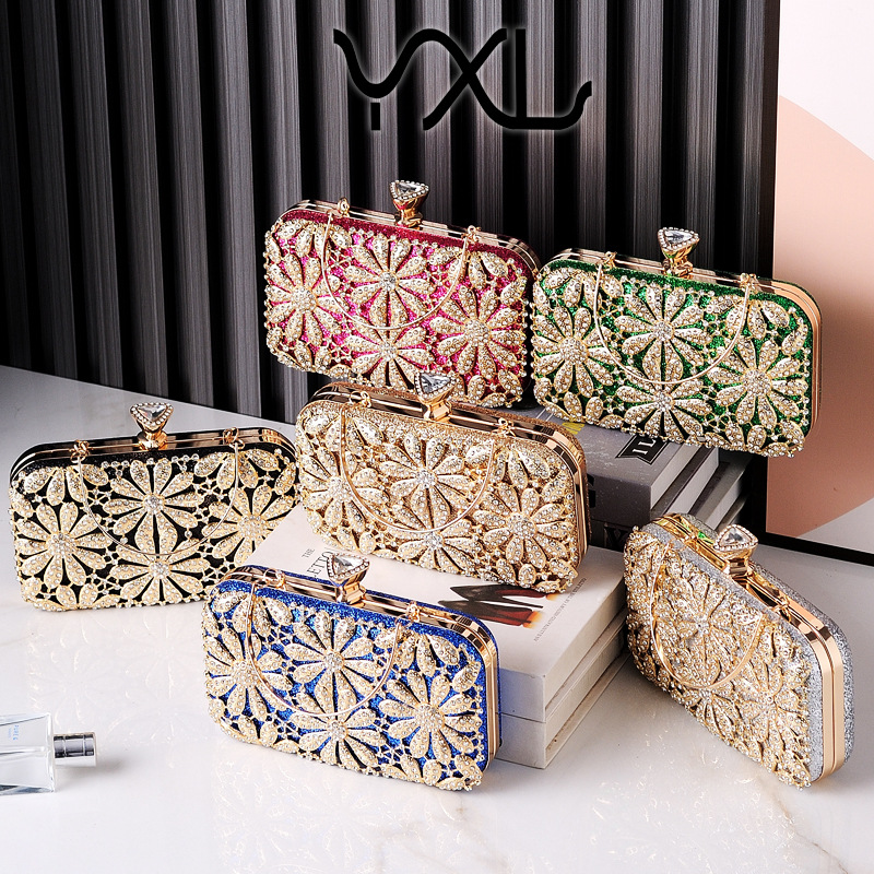Moda europea y americana diamante noche bolsa flor rhinestone vestido bolsa portátil Boda nupcial bolsa transfronteriza Venta caliente bolso de las mujeres