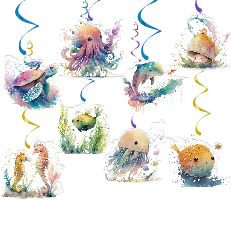 Nuevo tema submarino decoración de fiesta de cumpleaños decoración de espiral decoración de fiesta de verano medusa colgante de espiral colgante