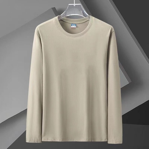 Men's Spring and Autumn Loose Fit Large Size Plain Color Casual Long Sleeve T-Shirt with 6 Colors, Crew Neck Hoodie T-Shirt at Factory Price