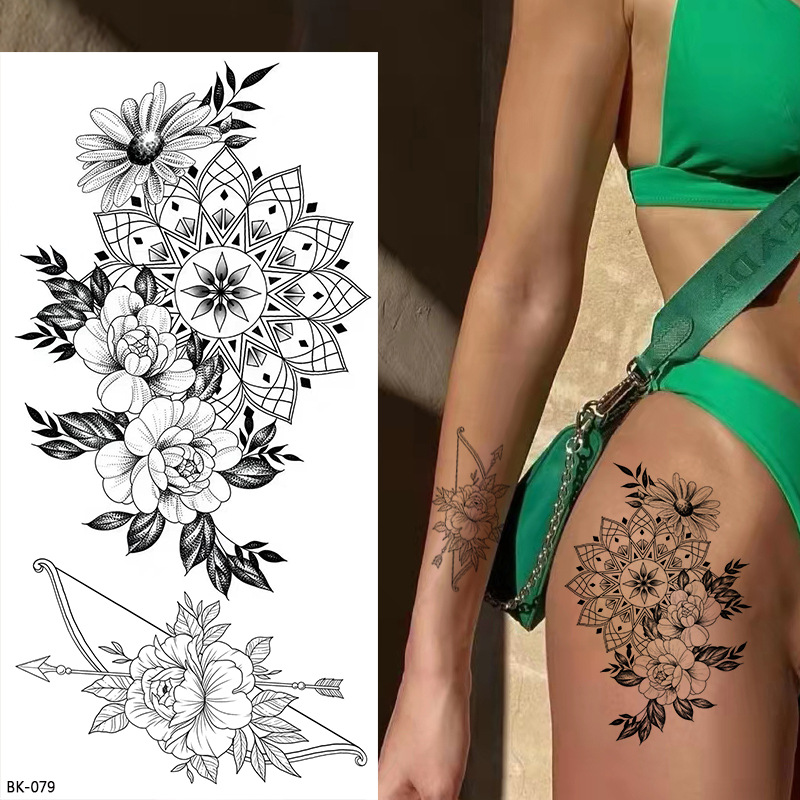 Cross-border dedicado Sketch flor tatuaje pegatinas boceto tatuaje pegatinas Rosa flor blanco y negro tatuaje de la flor
