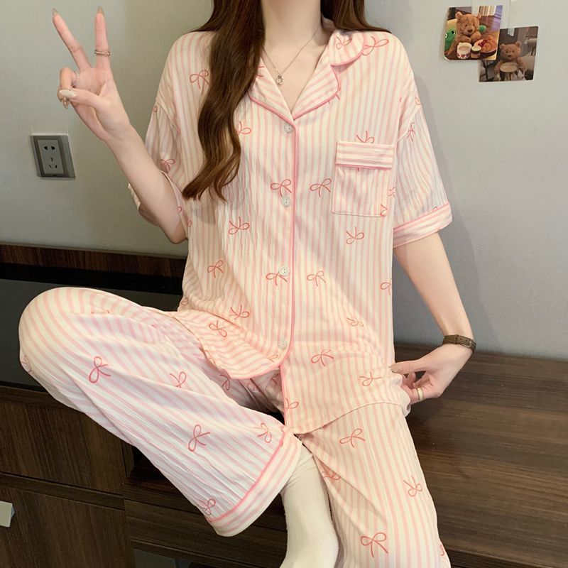 120G nubes de algodón pijama ropa para el hogar mangas cortas pantalones largos conjunto de entidad al por mayor pedidos de comercio exterior del sudeste asiático TK transfronterizo