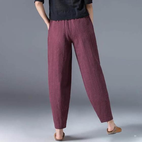 Middle-aged mother cotton and linen women's pants summer thin casual ramie pants 2024 new pants linen wide leg pants