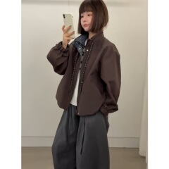 复古风秋季新款立领短外套女韩版宽松休闲百搭显瘦小个子夹克上衣