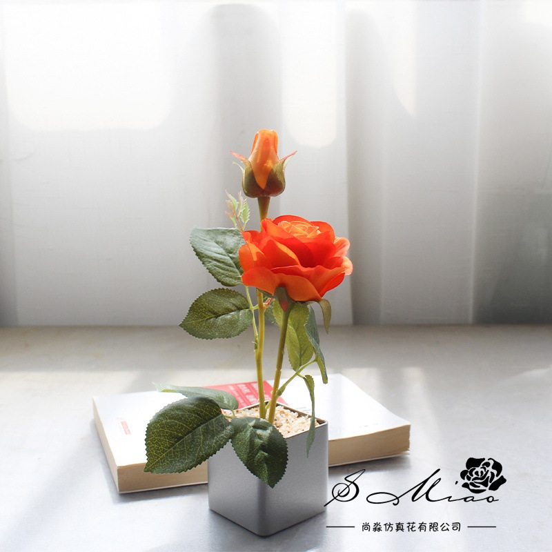 Flores simuladas de tres cabezas de rosa pequeña decoración creativa bonsai fábrica de decoración directa para plantas verdes artificiales falsas macetas simuladas image 15