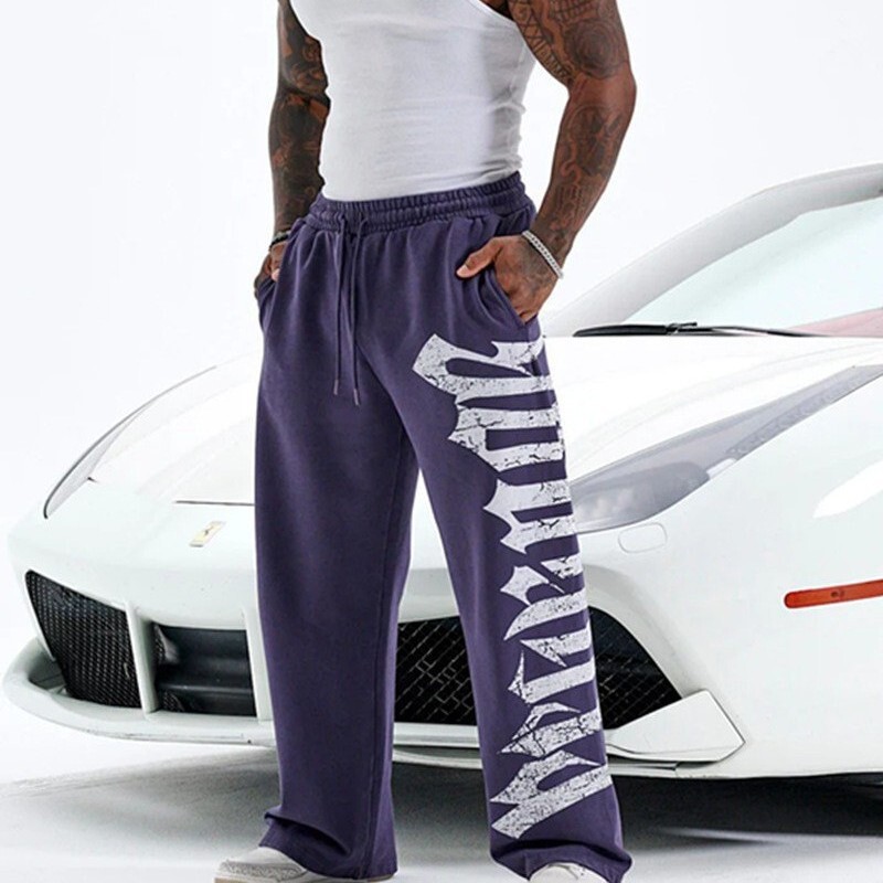 2025 American New Style Youngla Trendy Sports Pants Fitness Training Running Cotton Printed Wide-Leg Casual Pants