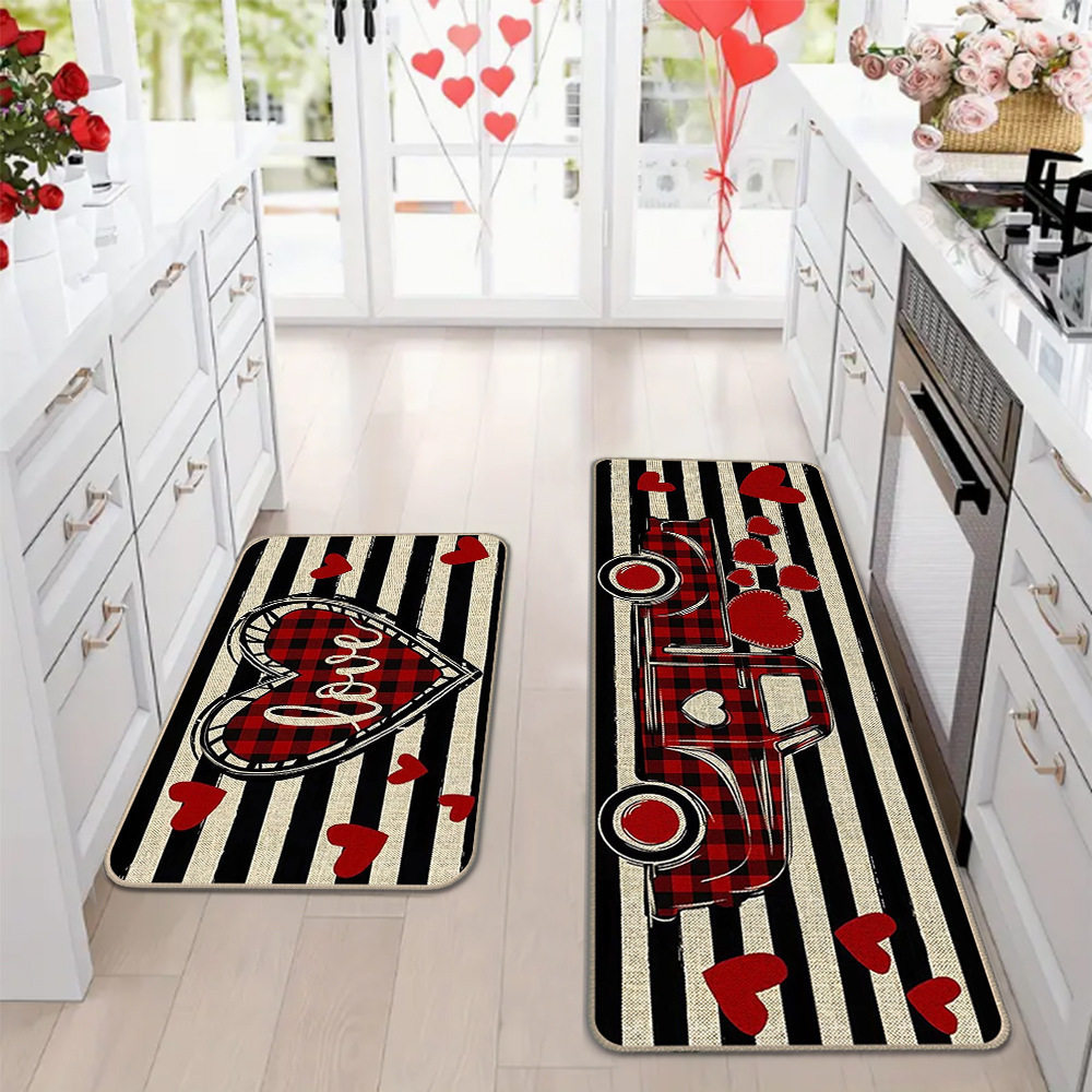Amazon día de San Valentín alfombra de piso de cocina doméstica dos piezas conjuntos de alfombra de piso resistente a la suciedad y alfombra de puerta de entrada