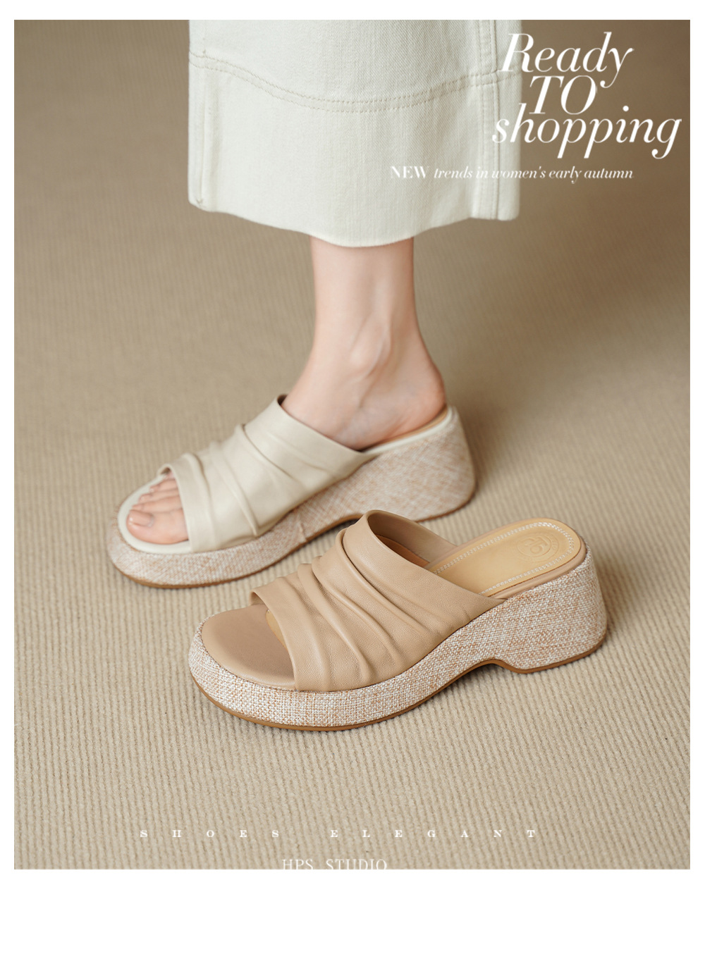 Sandal nữ da cừu gót xuồng đế dày hở mũi quai ngang — màu trắng ngà chi tiết 3