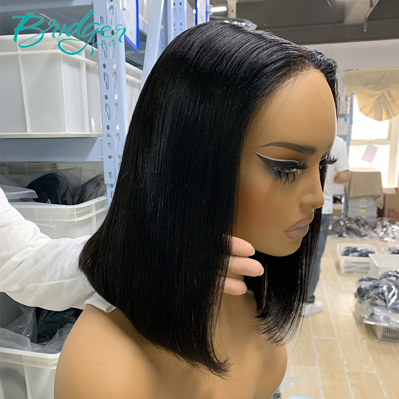 Peruca bob cabelo humano glueless preta natural estilo curto_voghion.com