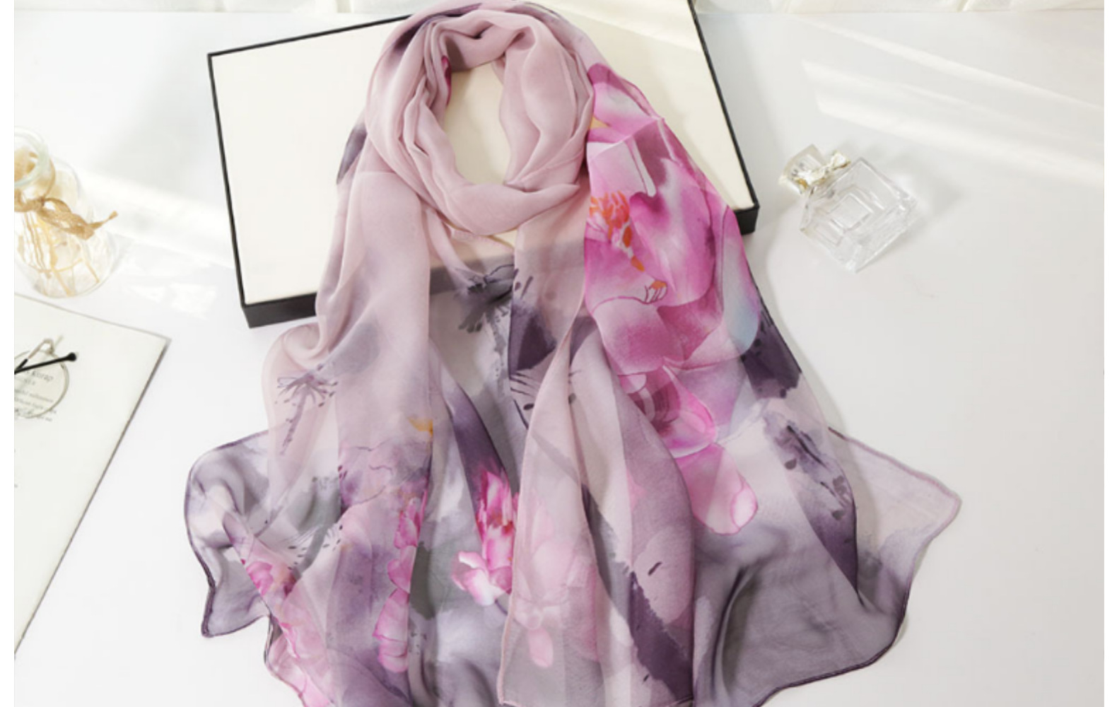 Women's Elegant Flower Georgette Silk Scarves display picture 5