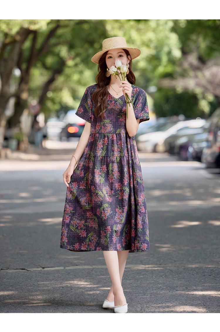Đầm maxi nữ cotton linen in họa tiết thắt eo 2025 — Màu ảnh 03, Màu ảnh 04, Màu ảnh 01, Màu ảnh 02 chi tiết 17