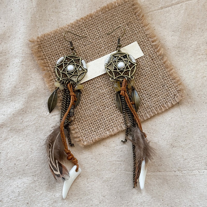 Pendientes de borla de cuentas de arroz con plumas de gota de agua bohemia Pendientes de estilo de vacaciones retro de nicho Pendientes de estilo étnico de lujo ligero