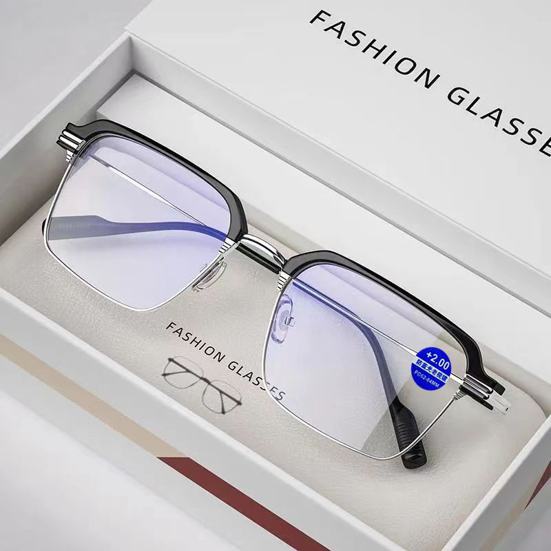2025 New Fashionable Half-Frame Eyebrow Glasses Frame Wholesale Casual Metal Non-Prescription Glasses Anti-Blue Light Reading Glasses