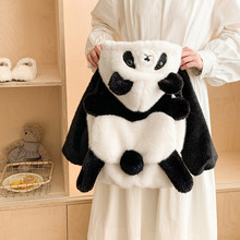 女童仿皮草毛毛衣冬季新款儿童熊猫黑白连帽外套加厚保暖拉链童装