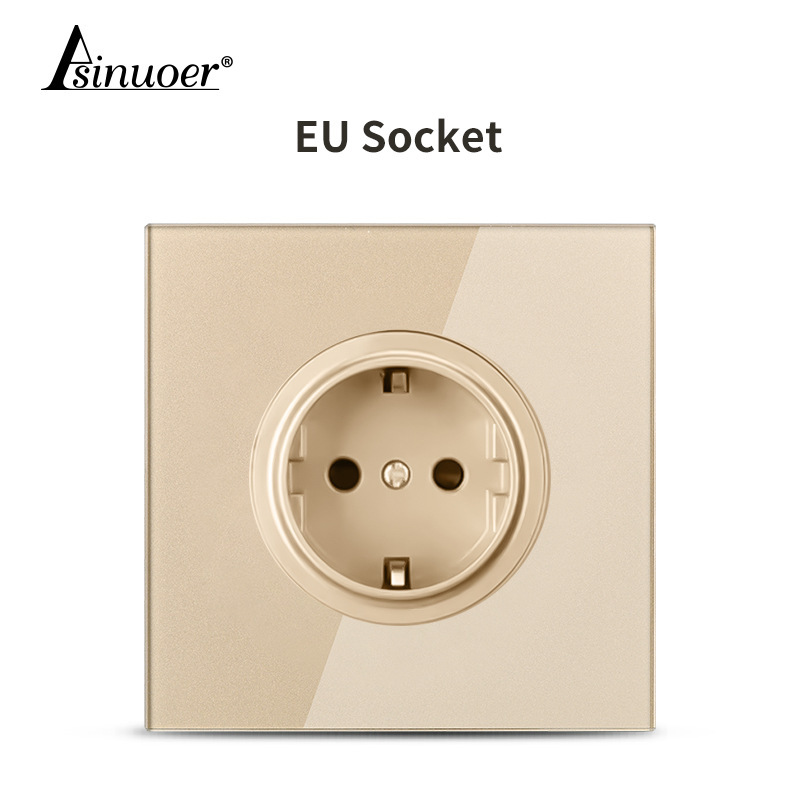 国际电工金色玻璃圆形复位带LED灯开关插座一开5孔大功率面板外贸|undefined