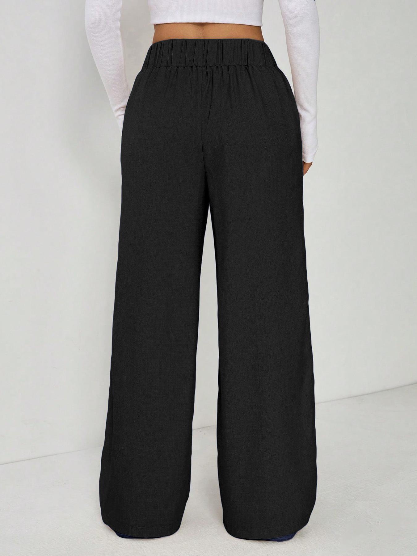 Women's Wide Leg Straight Leg Trousers Casual Fashion European American Style Button Decoration Commuting Pants_ecoleips.com