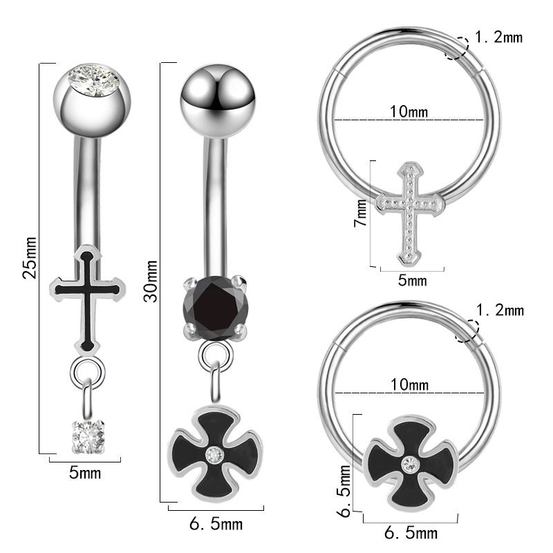 Spring 2023 Stainless Steel Diamond Nose Ring Dark Cross Gothic Zircon Nose Stud for Women detail image 7