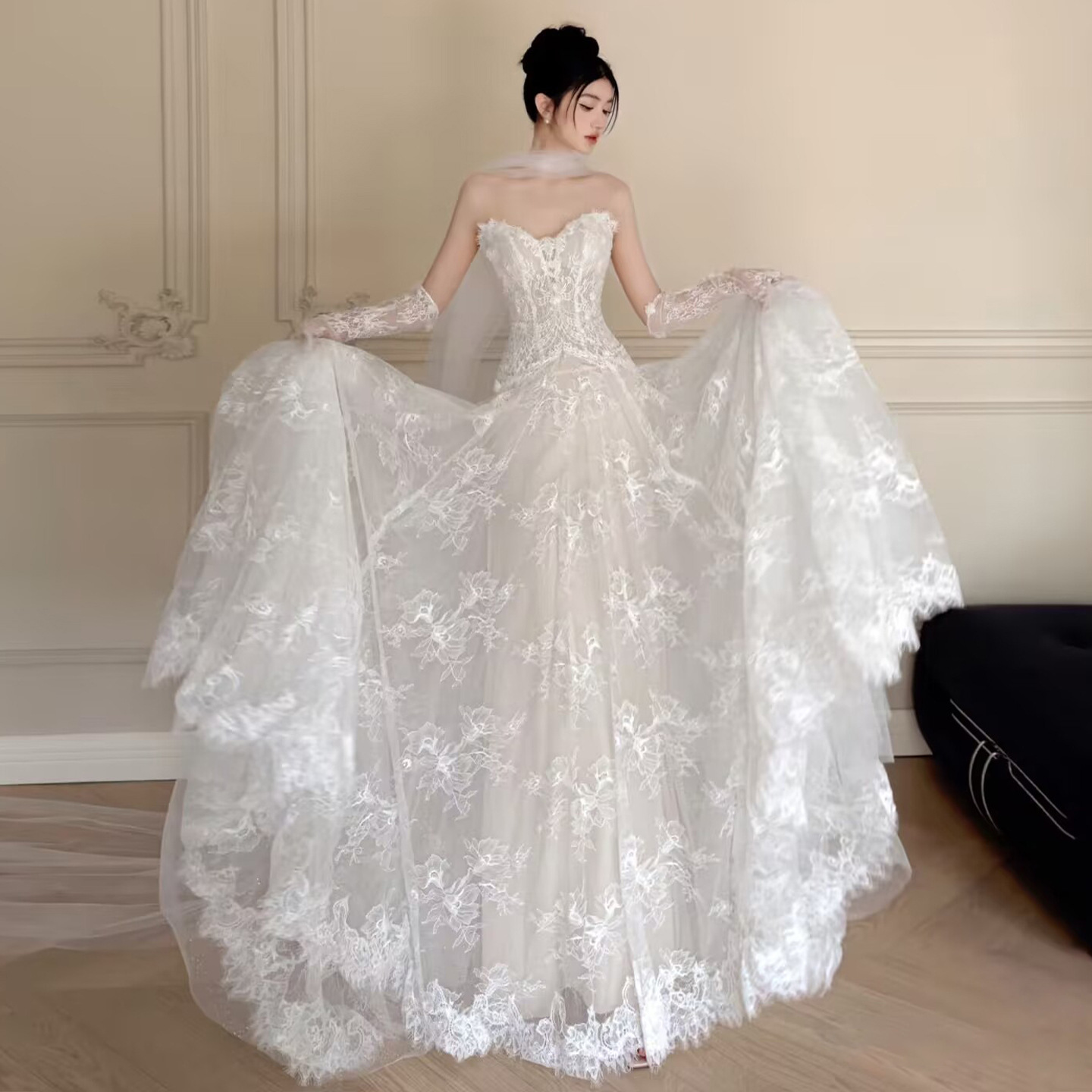 Light Lace Wedding Dress 2026 French Style High-End Forest-Themed Wedding Bride Wedding Engagement Dress Welcome Dress for the Bride