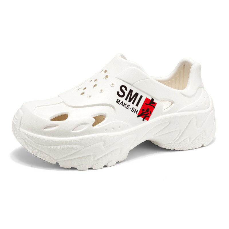 Verano nuevos zapatos con agujeros para hombres transfronterizos de gran tamaño con suela gruesa, estilo de pareja, zapatos de playa de vadeo Baotou, sandalias y pantuflas