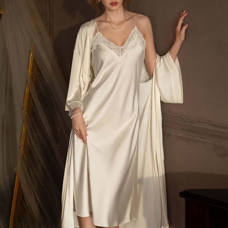 2505 화이트 투피스 세트(슬립스커트+나이트가운) - 가슴패드 없음