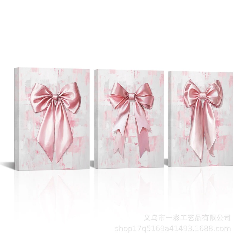 3 Pieces Framed Pink Bow Wall Art Mural Girl Canvas Print Painting Picture and Poster Decoration