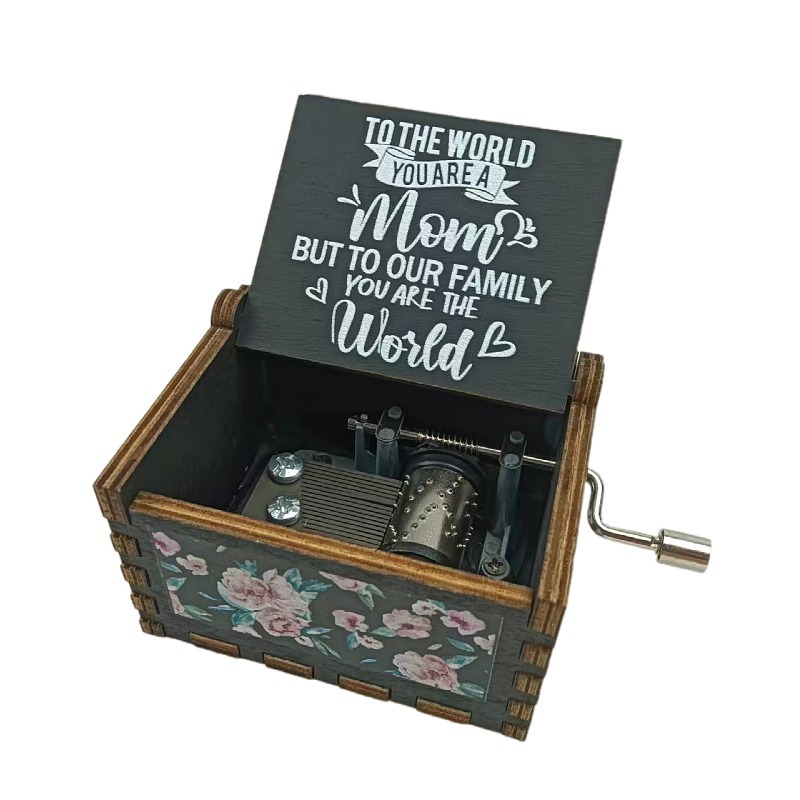 El modelo caliente de suministro transfronterizo Eres mi sol caja de música de madera manivela clásica tallada caja de música se puede configurar