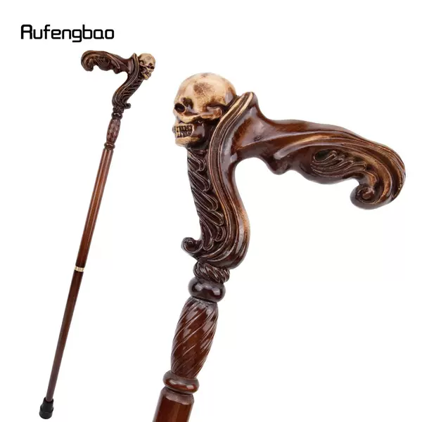 Wooden Skull 2-Section Walking Stick, Powerful and Stylish, Pure Wood, Creative Gentleman's Fashionable Cool Cane