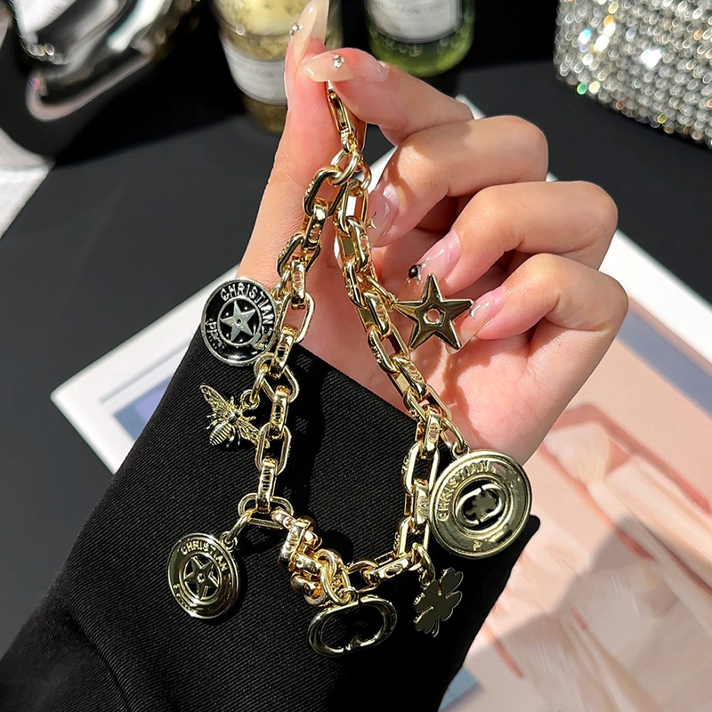 Cross-Border Hot-Selling Mobile Phone Pendant Metal Pendant Mobile Phone Lanyard Double Buckle Ins Style Personalized Pendant Short Mobile Phone Chain