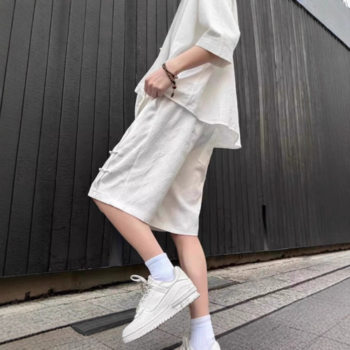 Men's 2025 Summer New Style Chinese Style Short Shorts with Button-Embroidered Design, Casual Sporty High Street Versatile 5-Finger Pants