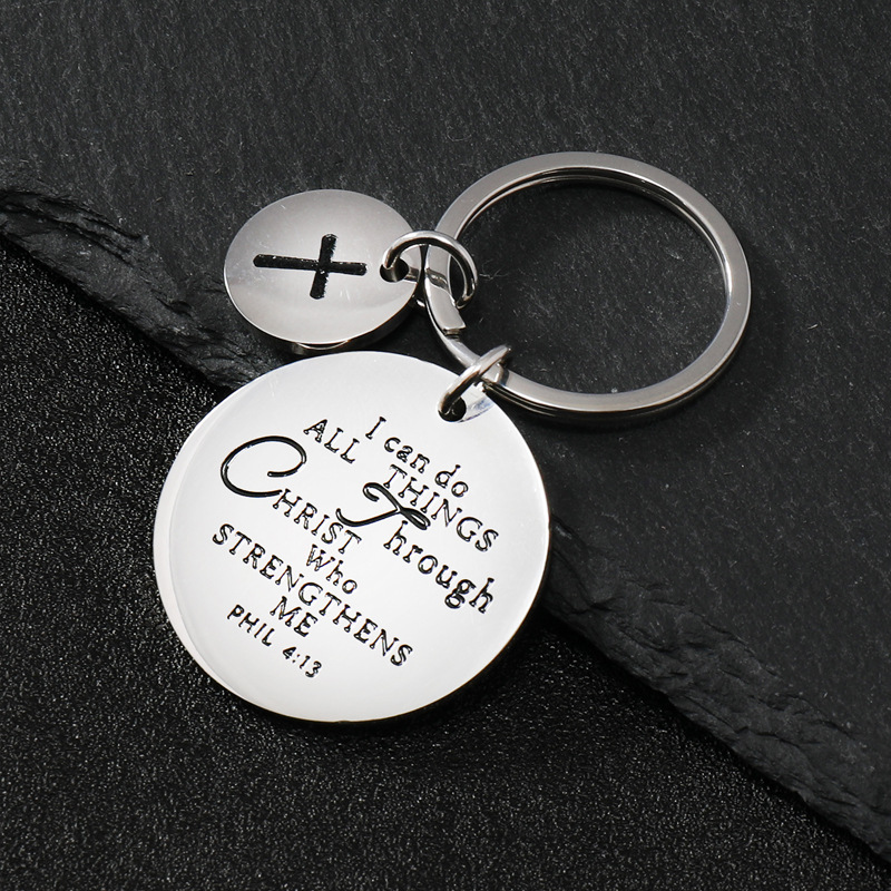 Accessori pendenti circolari, corrosione del testo, gioielli in titanio rivestiti di olio, portachiavi in acciaio inossidabile a croce_voghion.com