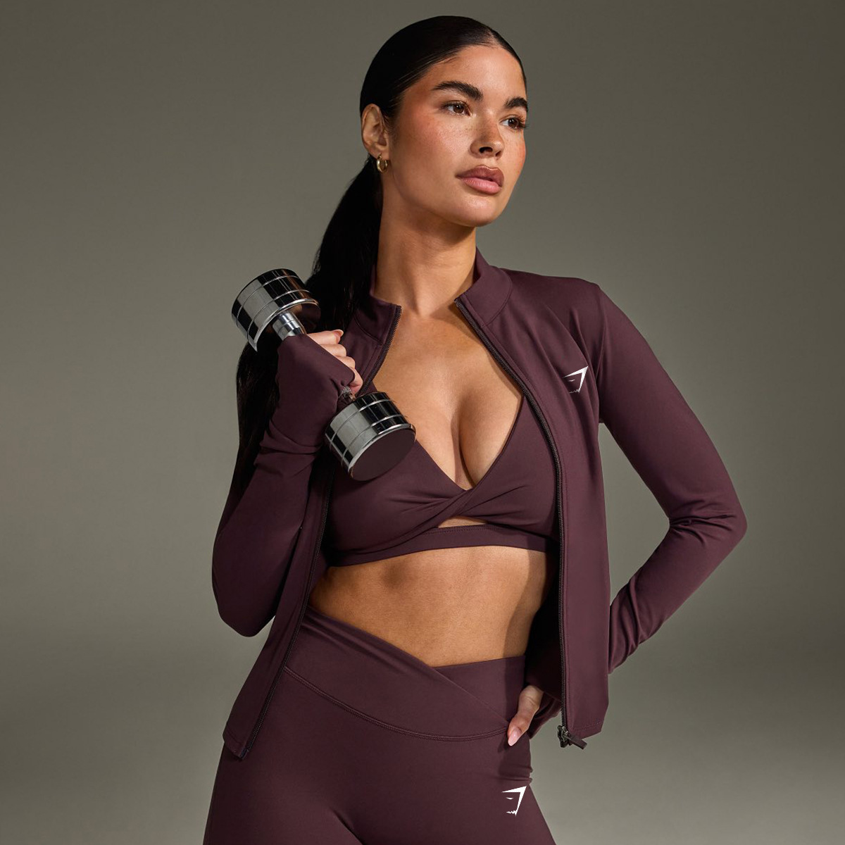 Gymshark cremallera ajustada para correr chaqueta deportiva transpirable desnuda entrenamiento yoga de secado rápido manga larga