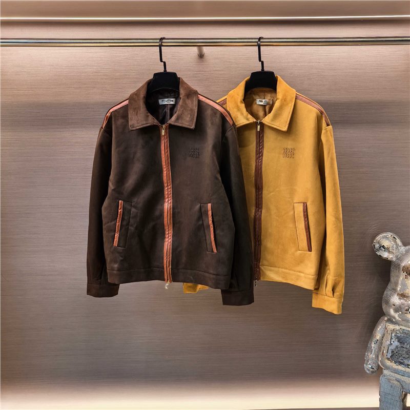 Original Miu Miaojia Girl's Retro Brown Suede Lapel Jacket