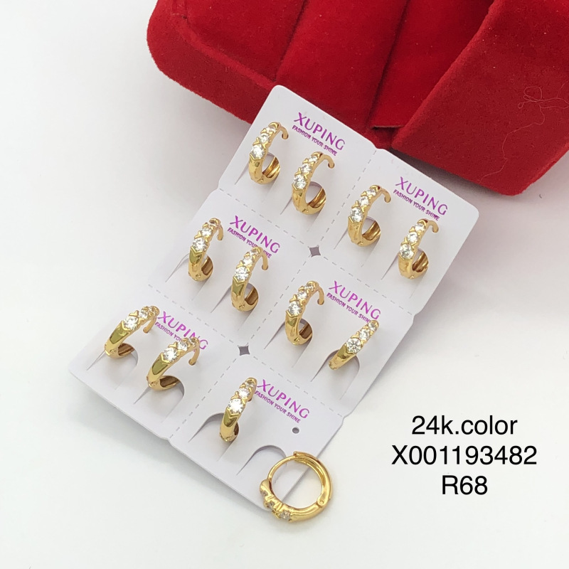 Hebillas de Oreja de Aleación de Cobre con 3 Gemas Artificiales, Galvanizado, para Mujer