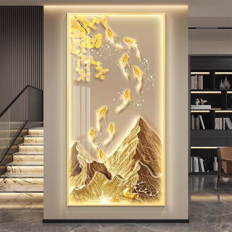 Nine Fishes Entrance Decorative Painting Light Luxury Living Room Entrance Door Wall Painting Corridor Aisle Lighting Painting Hanging Painting