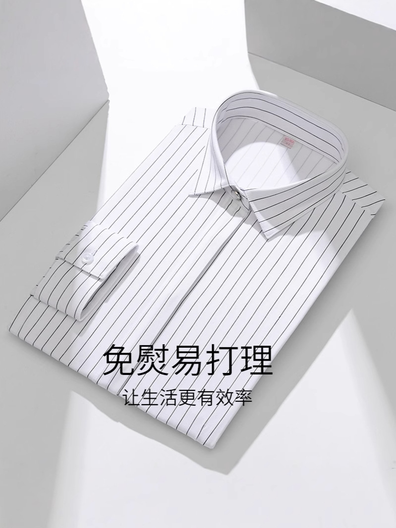 Procesamiento personalizado blanco y negro contraste camisa a rayas verticales de manga larga OL de viaje estricto impresión camisa negra de mujer image 5