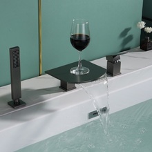 2I衛浴全銅浴缸龍頭缸邊式台面浴盆花灑槍灰色瀑布水龍頭三件