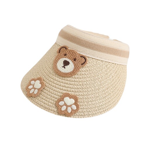 Children's Sun Hat Cartoon Bear Visor UV-Protective Straw Hat Boys' Outdoor Girls' Headband Sun Hat