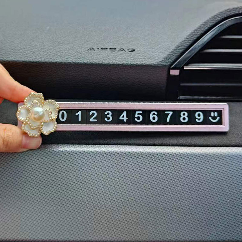 절묘한 흰색 동백꽃 핑크 합금 슬라이딩 주차 카드