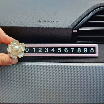 Car number plate mobile phone network red creative alloy car decoration parking plate car decoration supplies (Other Automotive Interior Supplies) - exquisite-white-camellia-pink-alloy-sliding-parking-card