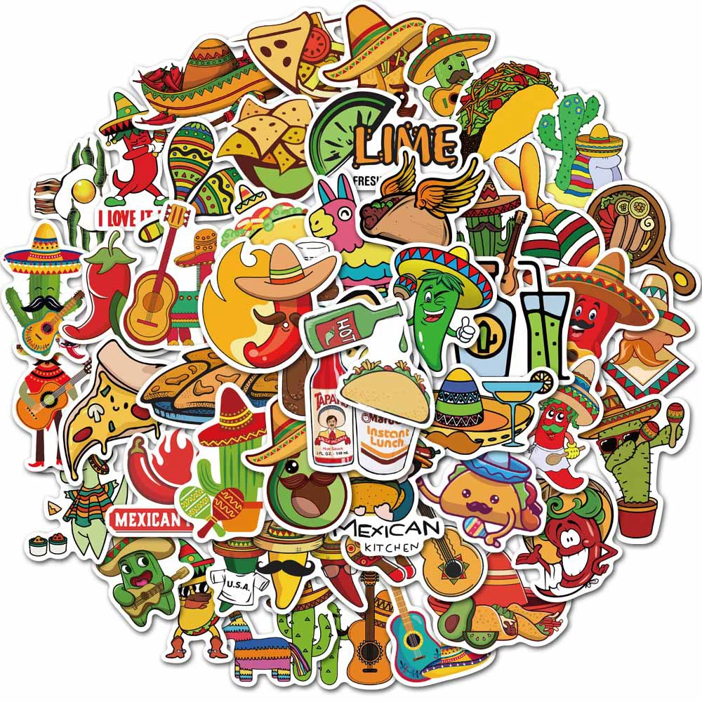 50 мексиканский стиль еда милые граффити наклейки канцелярские стакан для воды ноутбук телефон игрушки наклейки водонепроницаемые