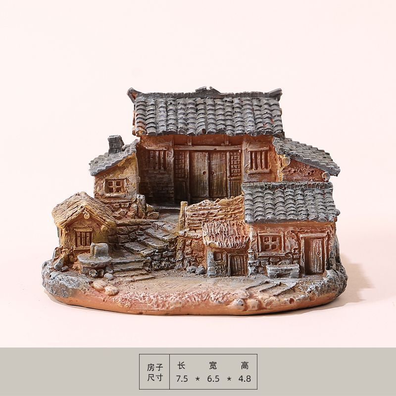 田舎の古い家の装飾品小さなモデルデスクトップクリエイティブマイクロ風景中庭鉢植え盆栽装飾|undefined